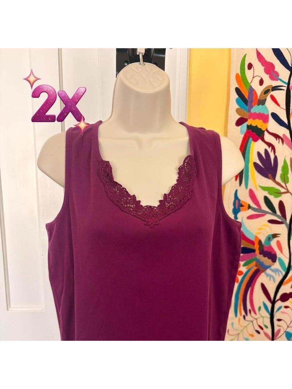 Ralph Lauren Purple Cotton Tank Top with Lace Trim